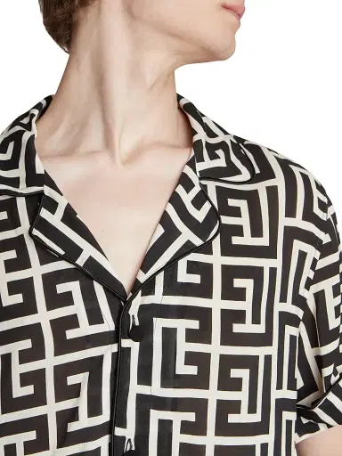 Balmain Men's Macromonogram Short-Sleeve Pajama Shirt - Ivoire Noir | Thumbnail 6