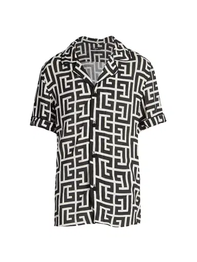 Balmain Men's Macromonogram Short-Sleeve Pajama Shirt - Ivoire Noir | Thumbnail 1