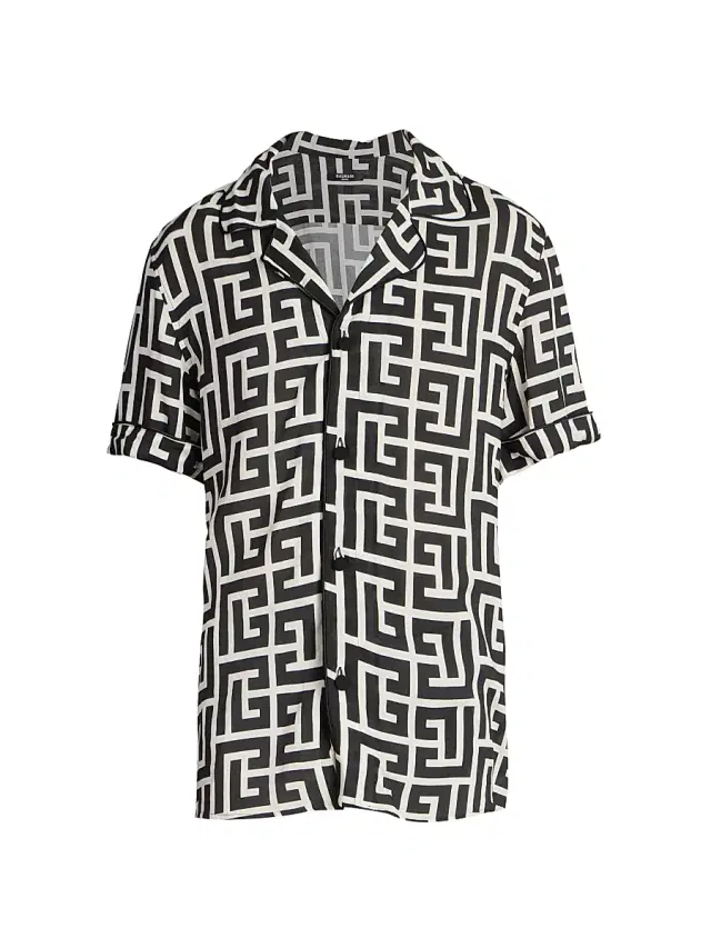 Men's Macromonogram Short-Sleeve Pajama Shirt - Ivoire Noir