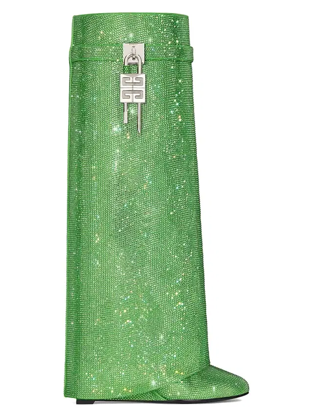 Women's Shark Lock Boots in Satin with Strass - Absynthe Green