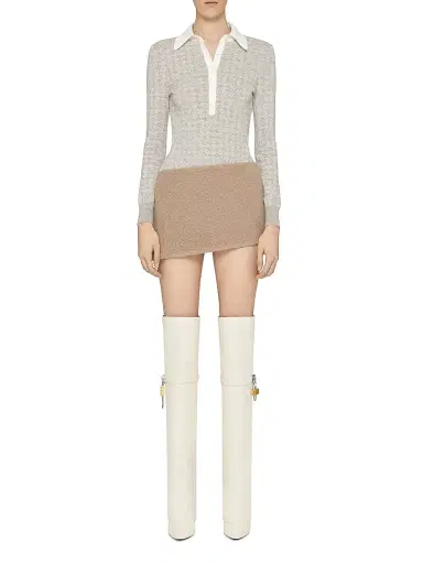 Givenchy Women's Mini Asymmetric Skirt in Alpaca Bouclette Wool - Pumice Beige | Thumbnail 2