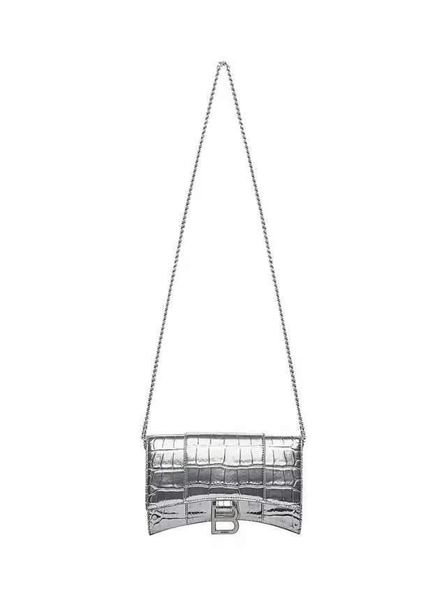 Balenciaga Women's Metallic Hourglass Wallet on Chain - Silver