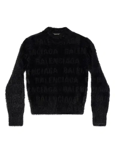 Balenciaga Women's Horizontal Allover Furry Fitted Sweater - Black | Thumbnail 1 Balenciaga Women's Horizontal Allover Furry Fitted Sweater - Black | Thumbnail 1