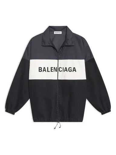 Balenciaga Women's Zipped Nylon Logo Denim Jacket | Thumbnail 1 Balenciaga Women's Zipped Nylon Logo Denim Jacket | Thumbnail 1
