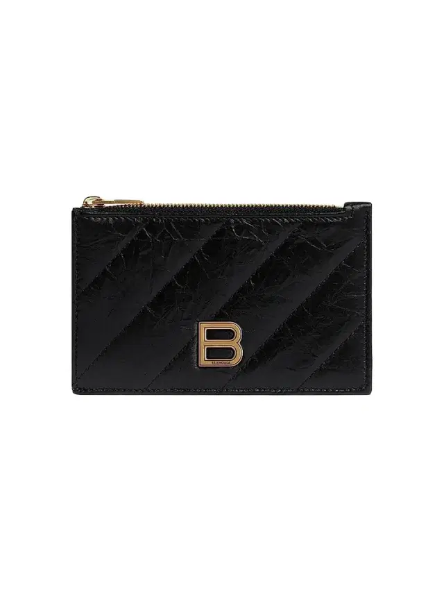 Balenciaga Women's Crush Long Coin And Card Holder Quilted - Black