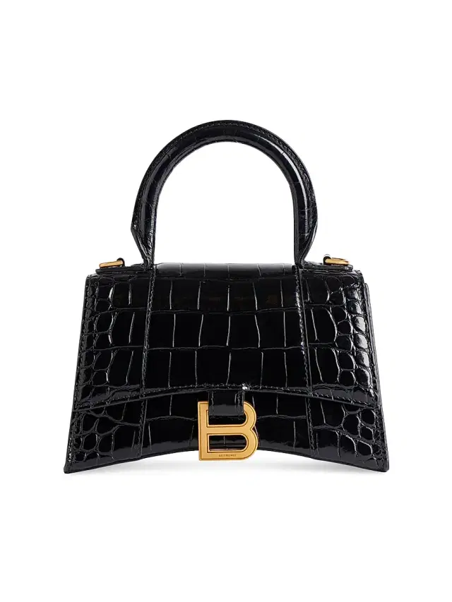 Women's Hourglass  Handbag Crocodile Embossed - Black