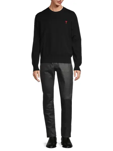 AMI PARIS Men's Logo Wool Sweater - Black - Size Small | Thumbnail 2