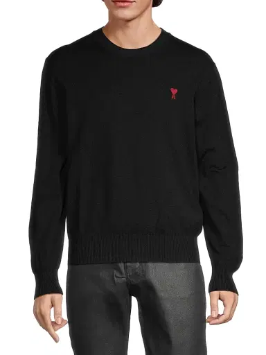 AMI PARIS Men's Logo Wool Sweater - Black - Size Small | Thumbnail 3