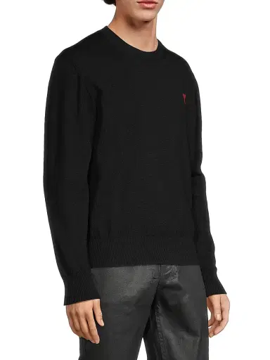 AMI PARIS Men's Logo Wool Sweater - Black - Size Small | Thumbnail 4