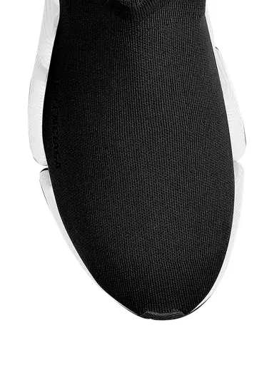Balenciaga Women's Speed 2.0 Recycled Knit Sneakers With Bicolor Sole - Black White | Thumbnail 4