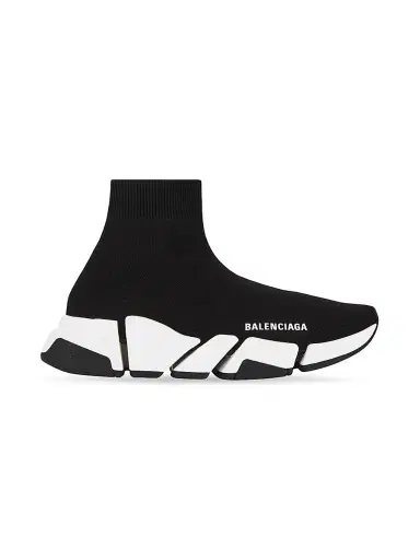 Balenciaga Women's Speed 2.0 Recycled Knit Sneakers With Bicolor Sole - Black White | Thumbnail 1