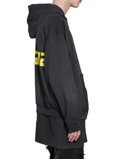 Balenciaga Men's Tape Type Ripped Pocket Zip-Up Hoodie - Black Faded - Size XL | Thumbnail 3