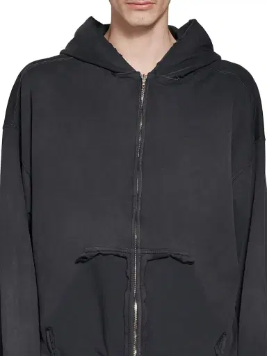 Balenciaga Men's Tape Type Ripped Pocket Zip-Up Hoodie - Black Faded - Size XL | Thumbnail 5