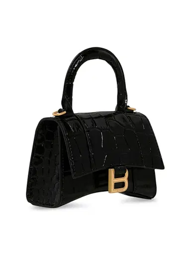 Balenciaga Women's Hourglass Mini Handbag With Chain Crocodile Embossed - Black | Thumbnail 2