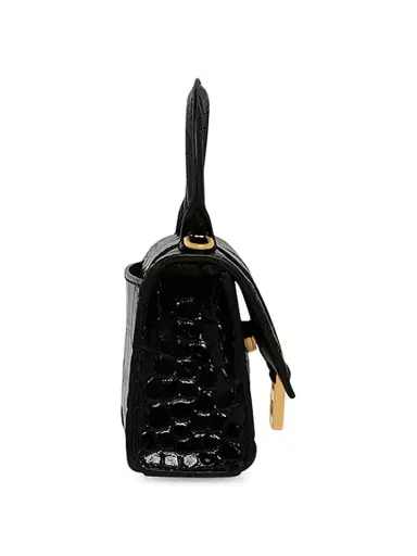 Balenciaga Women's Hourglass Mini Handbag With Chain Crocodile Embossed - Black | Thumbnail 3