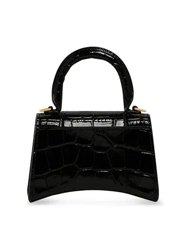 Balenciaga Women's Hourglass Mini Handbag With Chain Crocodile Embossed - Black | Thumbnail 4