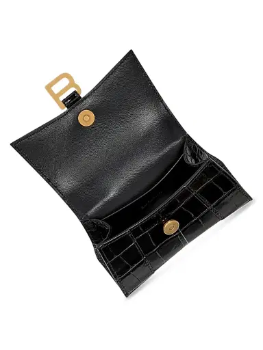 Balenciaga Women's Hourglass Mini Handbag With Chain Crocodile Embossed - Black | Thumbnail 5