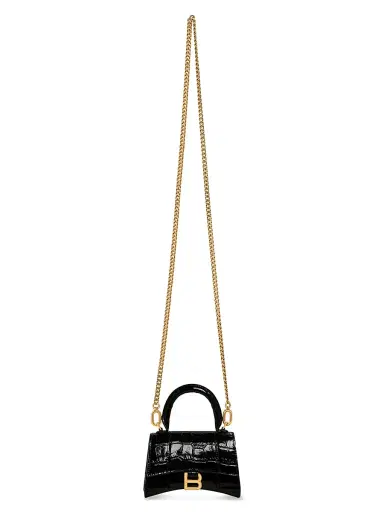 Balenciaga Women's Hourglass Mini Handbag With Chain Crocodile Embossed - Black | Thumbnail 6