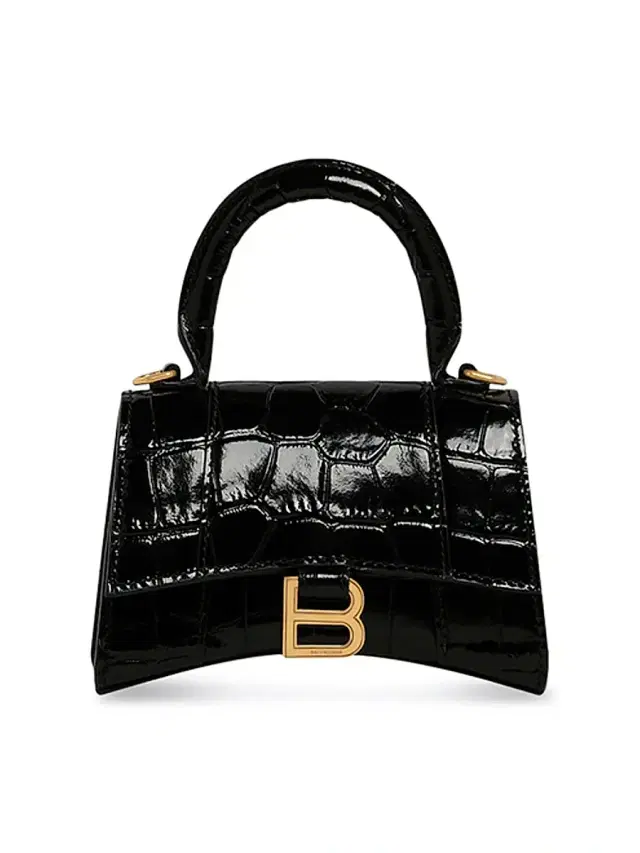 Women's Hourglass Mini Handbag With Chain Crocodile Embossed - Black