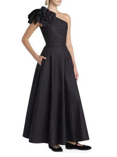 Giambattista Valli Women's One-Shoulder Cotton Fit & Flare Maxi Dress - Black | Thumbnail 1 Giambattista Valli Women's One-Shoulder Cotton Fit & Flare Maxi Dress - Black | Thumbnail 1
