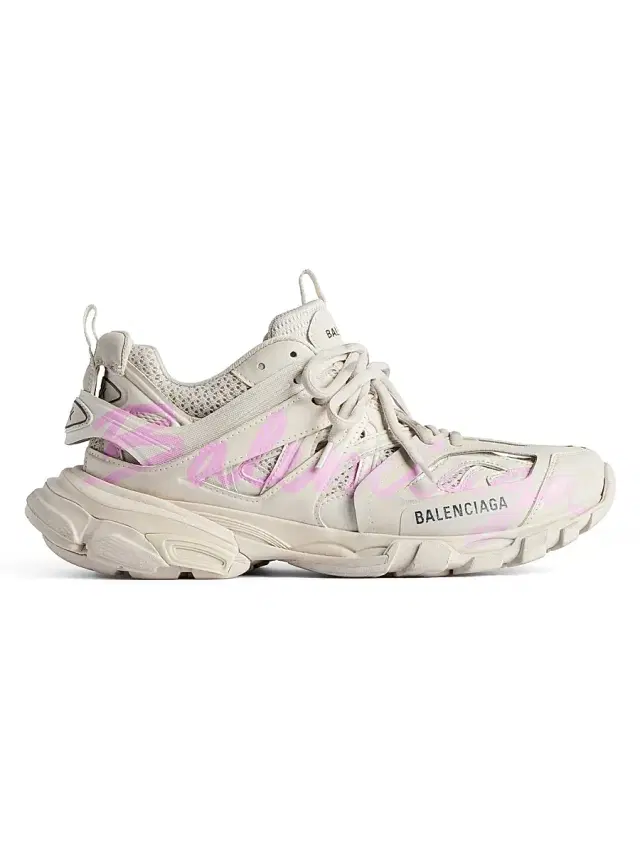 Balenciaga Women's Track Signature Sneakers - Beige Pink