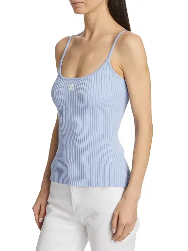 Courrèges Women's Embroidered Rib-Knit Camisole - Sky | Thumbnail 3 Courrèges Women's Embroidered Rib-Knit Camisole - Sky | Thumbnail 3