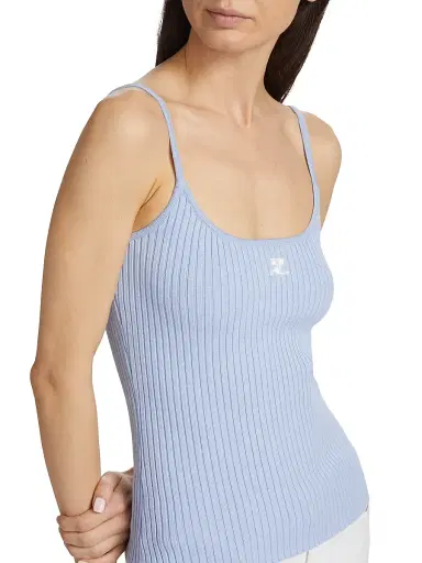 Courrèges Women's Embroidered Rib-Knit Camisole - Sky | Thumbnail 5 Courrèges Women's Embroidered Rib-Knit Camisole - Sky | Thumbnail 5