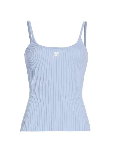 Courrèges Women's Embroidered Rib-Knit Camisole - Sky | Thumbnail 1 Courrèges Women's Embroidered Rib-Knit Camisole - Sky | Thumbnail 1