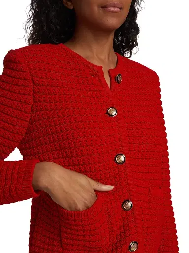 Ba&sh Women's Gaspard Knit Cotton-Blend Cardigan - Rouge - Size Large | Thumbnail 6 Ba&sh Women's Gaspard Knit Cotton-Blend Cardigan - Rouge - Size Large | Thumbnail 6