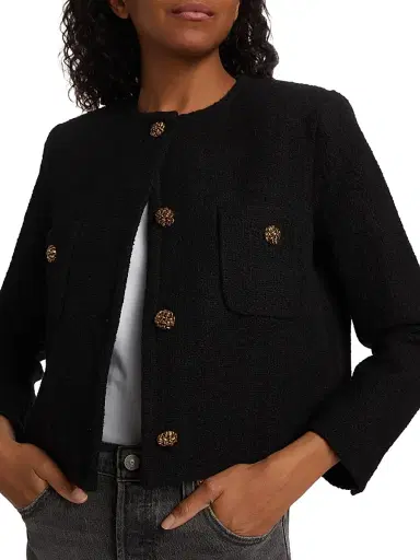Ba&sh Women's Meredith Tweed Cotton-Blend Jacket - Noir | Thumbnail 6