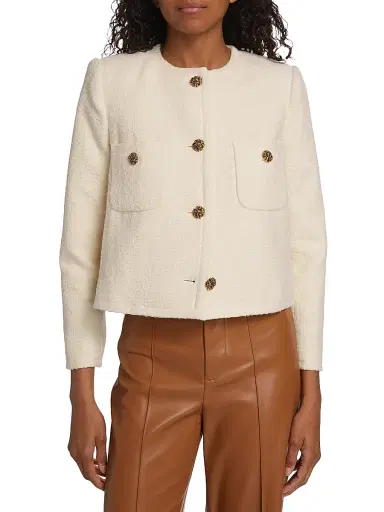 Ba&sh Women's Meredith Tweed Cotton-Blend Jacket - Ecru - Size Large | Thumbnail 3