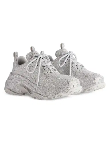 Balenciaga Women's Triple S Sneakers with Rhinestones - Light Grey | Thumbnail 2