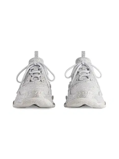 Balenciaga Women's Triple S Sneakers with Rhinestones - Light Grey | Thumbnail 4