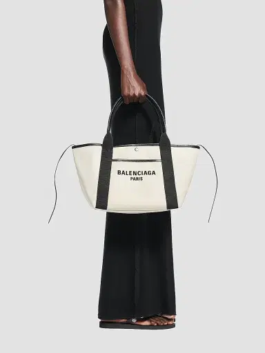 Balenciaga Women's Biarritz Tote Bag - Beige Black | Thumbnail 2 Balenciaga Women's Biarritz Tote Bag - Beige Black | Thumbnail 2