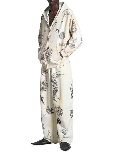 Balenciaga Tat Zip-Up Hoodie - Off White Black | Thumbnail 3