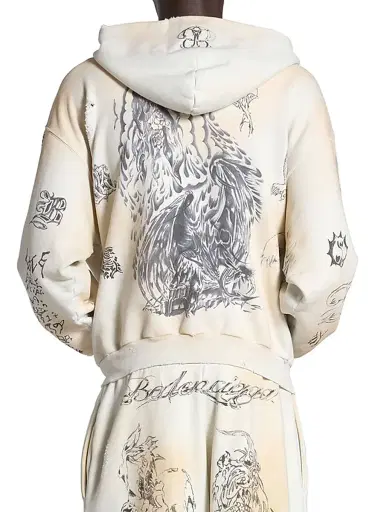 Balenciaga Tat Zip-Up Hoodie - Off White Black | Thumbnail 4