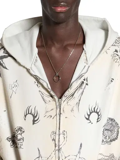 Balenciaga Tat Zip-Up Hoodie - Off White Black | Thumbnail 6