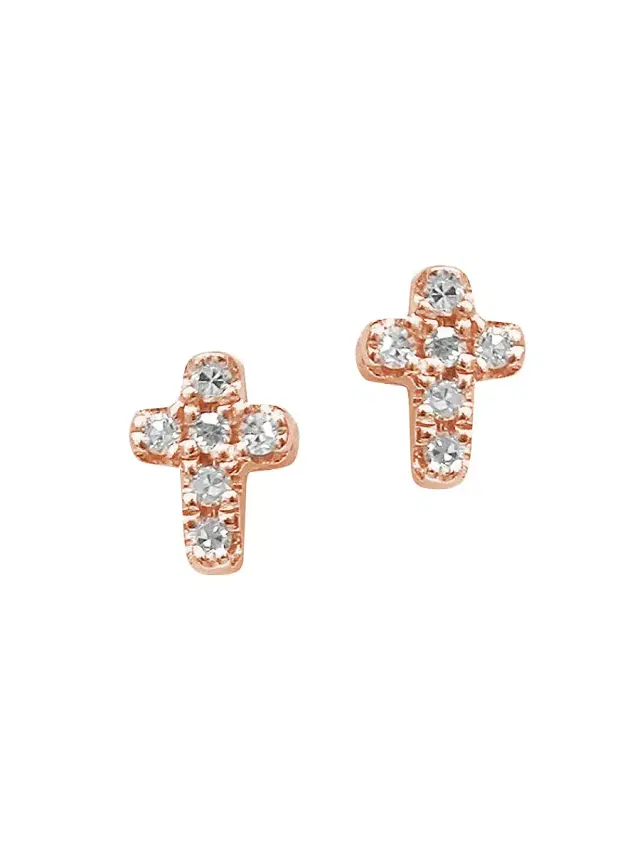 Women's Magic Touch 18K Rose Gold & Diamond Cross Stud Earrings - Pink Gold