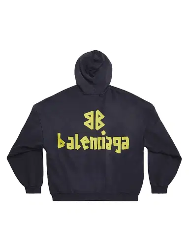 Balenciaga Men's Tape Type Ripped Pocket Hoodie Oversized - Black - Size XXL | Thumbnail 2