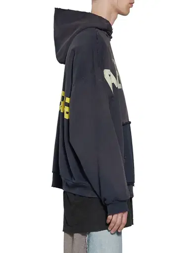 Balenciaga Men's Tape Type Ripped Pocket Hoodie Oversized - Black - Size XXL | Thumbnail 3