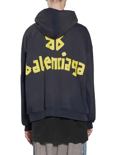 Balenciaga Men's Tape Type Ripped Pocket Hoodie Oversized - Black - Size XXL | Thumbnail 4
