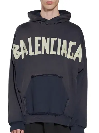 Balenciaga Men's Tape Type Ripped Pocket Hoodie Oversized - Black - Size XXL | Thumbnail 5