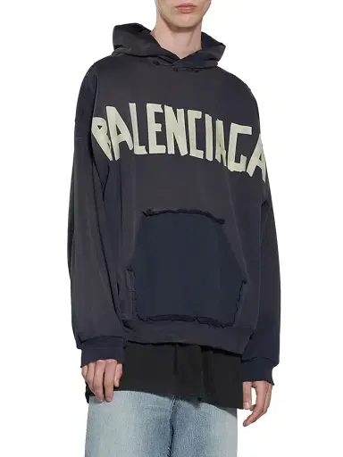 Balenciaga Men's Tape Type Ripped Pocket Hoodie Oversized - Black - Size XXL | Thumbnail 6