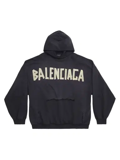 Balenciaga Men's Tape Type Ripped Pocket Hoodie Oversized - Black - Size XXL | Thumbnail 1