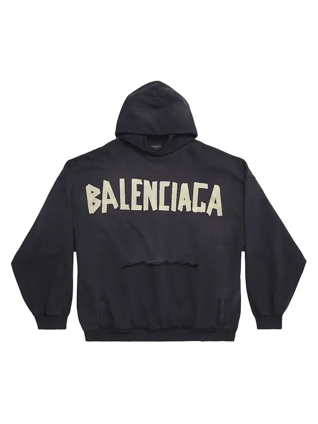 Balenciaga Men's Tape Type Ripped Pocket Hoodie Oversized - Black