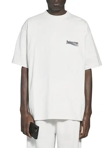 Balenciaga Men's Political Campaign T-Shirt Large Fit - Dirty White Black Blue - Size XXL | Thumbnail 3