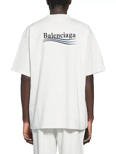 Balenciaga Men's Political Campaign T-Shirt Large Fit - Dirty White Black Blue - Size XXL | Thumbnail 5