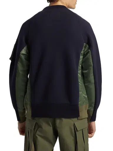Sacai Men's Sponge Sweat Mixed-Media Twill Sweater - Navy Khaki - Size Medium | Thumbnail 5 Sacai Men's Sponge Sweat Mixed-Media Twill Sweater - Navy Khaki - Size Medium | Thumbnail 5