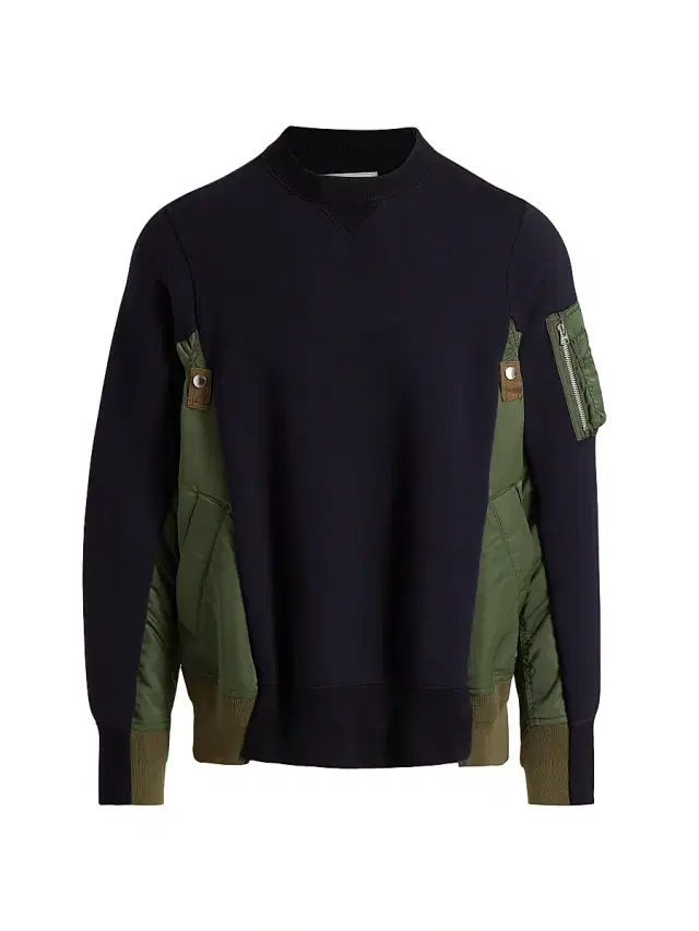 sacai Men's Sponge Sweat Mixed-Media Twill Sweater - Navy Khaki