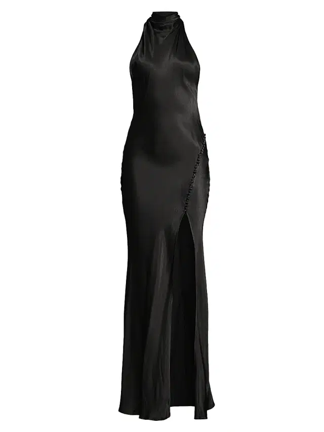 Women's Penelope Satin Halter Gown - Black
